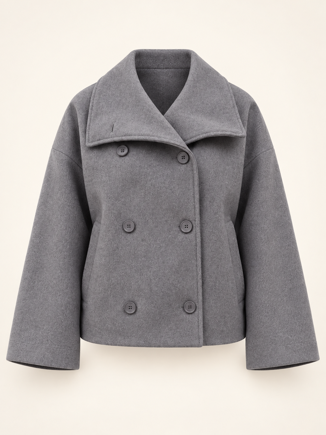Rovelle Wide Collar Double Breasted Jacket — Grey — front