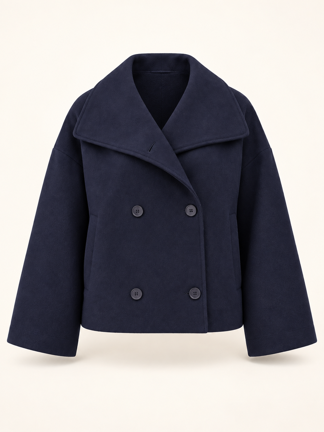 Rovelle Wide Collar Double Breasted Jacket — Navy — front